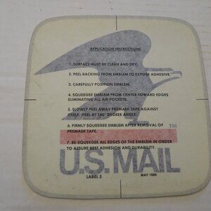 USPS Mail Vehicle - Decal - Label #5 May 1989 - 7 3/4" x 7 3/4" - New